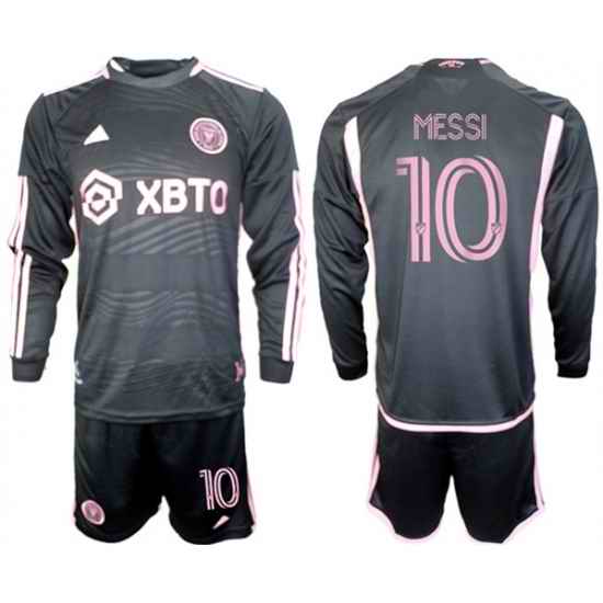Men Inter Miami CF 10 Lionel Messi 2023 24 Black Away Soccer Jersey Suit